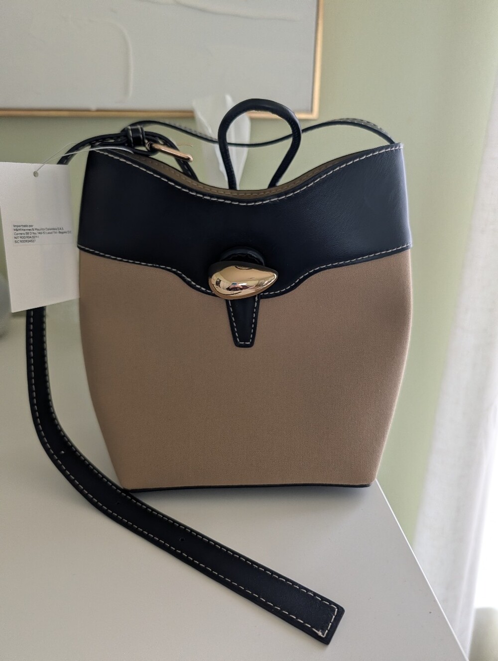 H&M NWT Black Tan Mini Shoulder Bag Purse Adjustable Strap